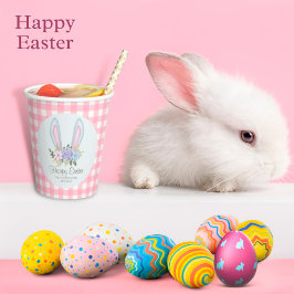 Plaid Watercolor Bloem Konijn Sjabloon Pasen Papieren Bekers