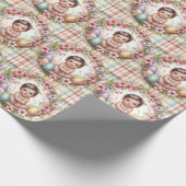 Plaid Waterverf Bloemen Baby Eerste Pasen Cadeaupapier (Hoek)