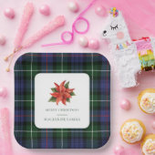 Plaid Waterverf Bloemen Rustiek Kerst Tartan Papieren Bordje (Feest)