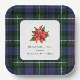 Plaid Waterverf Bloemen Rustiek Kerst Tartan Papieren Bordje