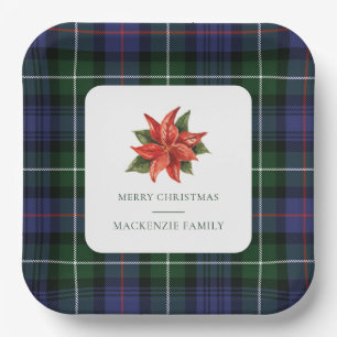 Plaid Waterverf Bloemen Rustiek Kerst Tartan Papieren Bordje