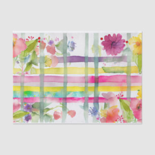 Plaid Waterverf Paarse Groene Bloemen Decoupage Tissuepapier