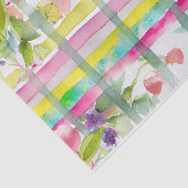 Plaid Waterverf Paarse Groene Bloemen Decoupage Tissuepapier (Detail)