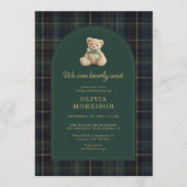 Plaid We Can Bearly Wait Green Blue Baby Shower Kaart (Voorkant)