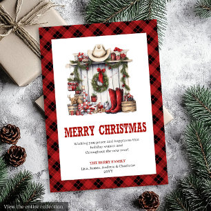 Plaid Western Buffalo Rustic Kerst Groet Feestdagenkaart
