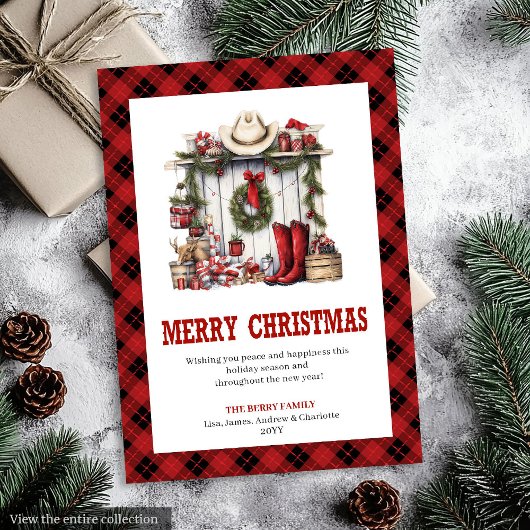 Plaid Western Buffalo Rustic Kerst Groet Feestdagenkaart