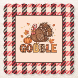 Plaid & Whimsy – Feestelijke Thanksgivingkalkoen Kartonnen Onderzetters