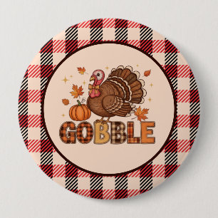 Plaid & Whimsy – Feestelijke Thanksgivingkalkoen Ronde Button 4,0 Cm