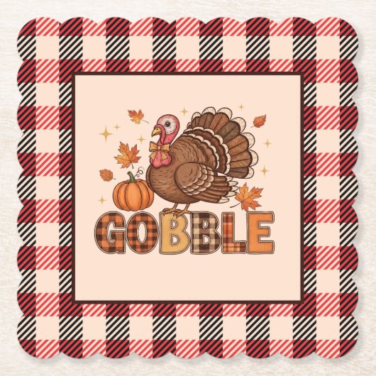 Plaid & Whimsy – Festive Thanksgiving Turkey Kartonnen Onderzetters (Voorkant)
