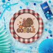 Plaid & Whimsy – Festive Thanksgiving Turkey Papieren Bordje (Feest)