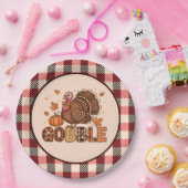 Plaid & Whimsy – Festive Thanksgiving Turkey Papieren Bordje (Feest)