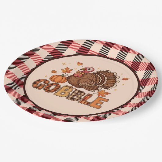 Plaid & Whimsy – Festive Thanksgiving Turkey Papieren Bordje (Gekanteld)
