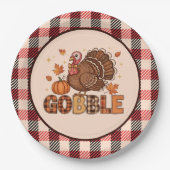 Plaid & Whimsy – Festive Thanksgiving Turkey Papieren Bordje (Voorkant)