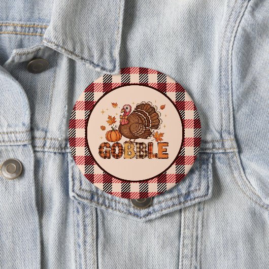 Plaid & Whimsy – Festive Thanksgiving Turkey Ronde Button 4,0 Cm (In situ)