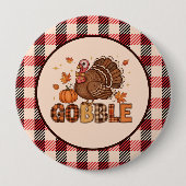 Plaid & Whimsy – Festive Thanksgiving Turkey Ronde Button 4,0 Cm (Voorkant)