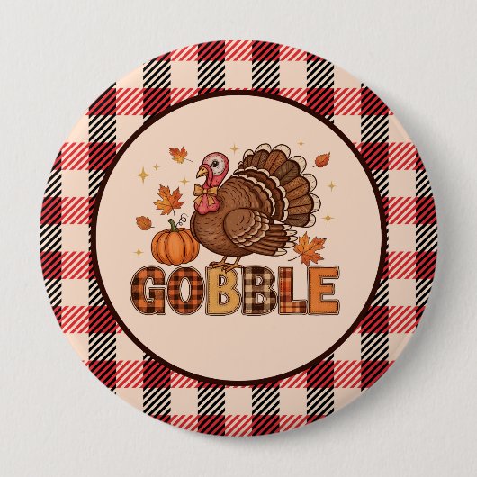 Plaid & Whimsy – Festive Thanksgiving Turkey Ronde Button 4,0 Cm (Voorkant)
