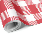 Plaid White Red Gingham Check rustieke vakantie Cadeaupapier (Rol Hoek)