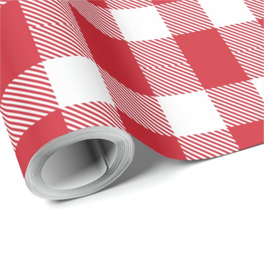 Plaid White Red Gingham Check rustieke vakantie Cadeaupapier (Rol Hoek)