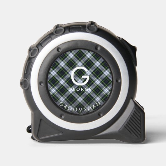 Plaid Wit Groen Gordon Tartan Groomsman Monogram Rolmaat (Voorkant)