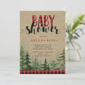 Plaid Wood Woodland Forest Lumberjack Baby shower Kaart (Staand voorkant)