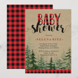 Plaid Wood Woodland Forest Lumberjack Baby shower Kaart