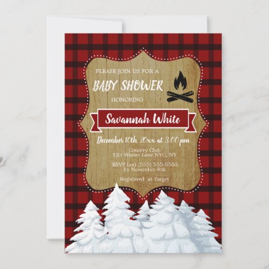 Plaid Woodland Winter Baby shower, Rustiek bos Kaart (Voorkant)