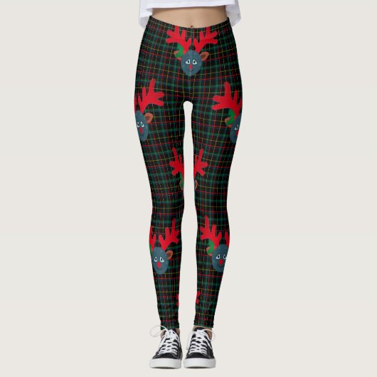 plaid xmas rendiermaan emoji leggings (Voorkant)