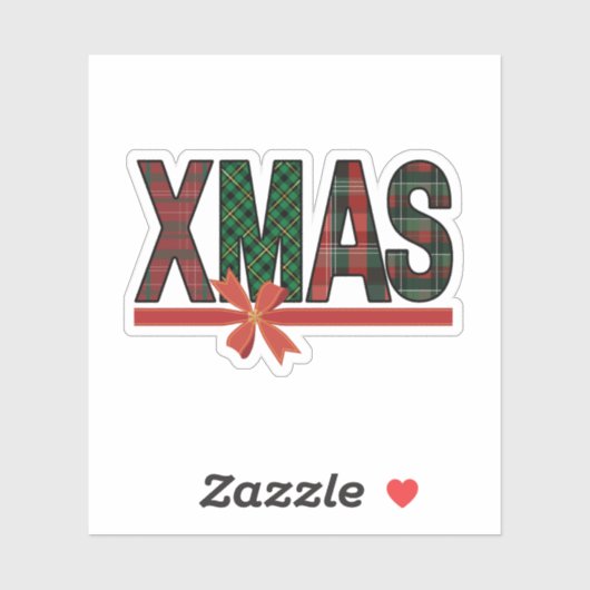 Plaid XMAS with Red Bow Sticker (Vel)