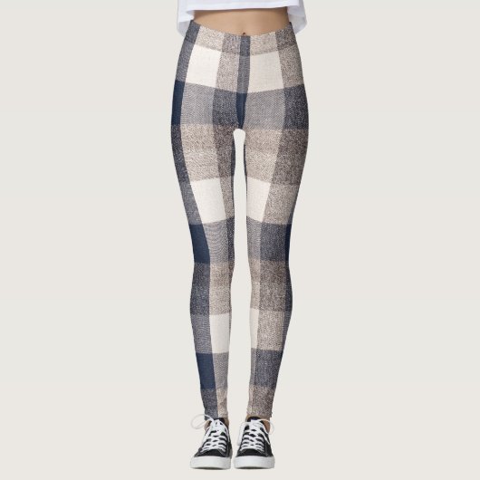 Plaid Zwart, Bruin, Ivoor Leggings (Voorkant)