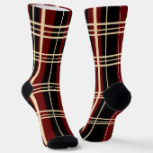 Plaid Zwart, Donkerrood, Cream, Crew Sokken (Gebogen)
