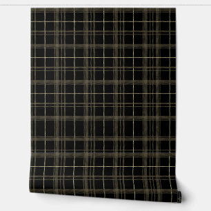 Plaid Zwart en Tan Peel en Stick Wallpaper Behang