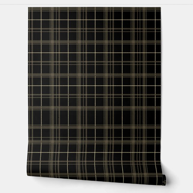 Plaid Zwart en Tan Peel en Stick Wallpaper Behang (Afrollen)