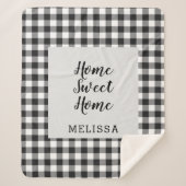 Plaid Zwart Wit Gingham Custom Sherpa Deken (Voorkant)