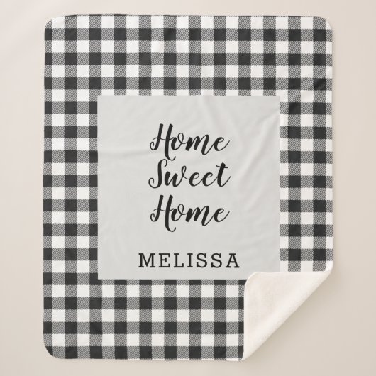 Plaid Zwart Wit Gingham Custom Sherpa Deken (Voorkant)