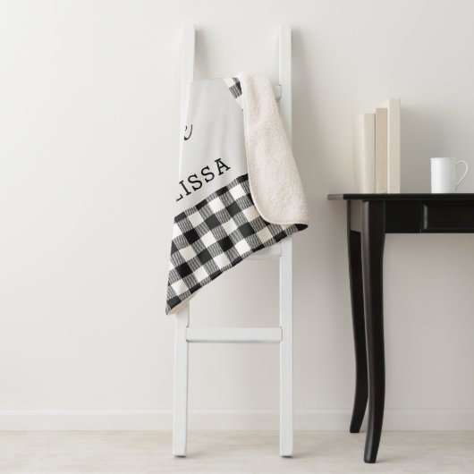 Plaid Zwart Wit Gingham Custom Sherpa Deken (In situ)