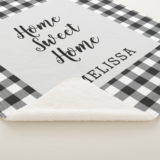 Plaid Zwart Wit Gingham Custom Sherpa Deken (3/4)