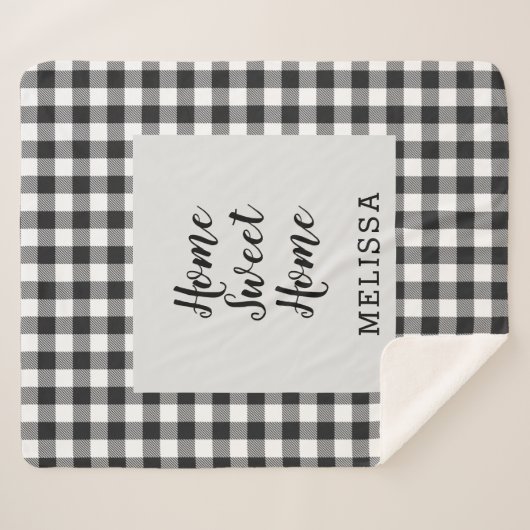 Plaid Zwart Wit Gingham Custom Sherpa Deken (Voorkant (horizontaal))