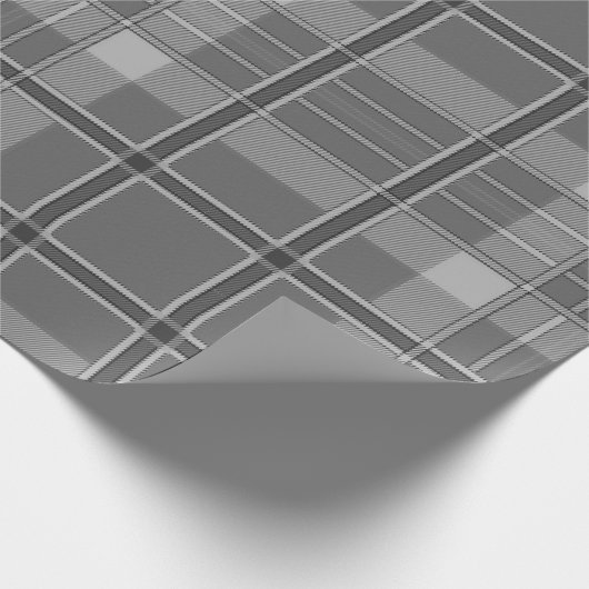 Plaid zwart wit grijs flanel look cadeaupapier (Hoek)