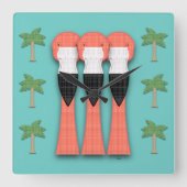 Plaidmingos vierkante wandklok (Voorkant)