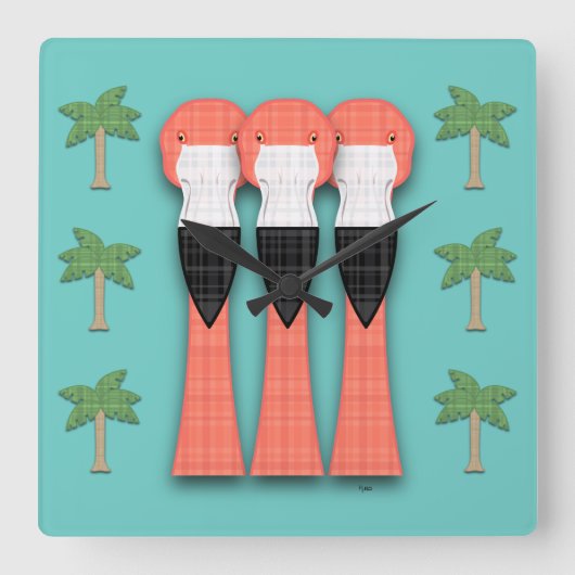 Plaidmingos vierkante wandklok (Voorkant)