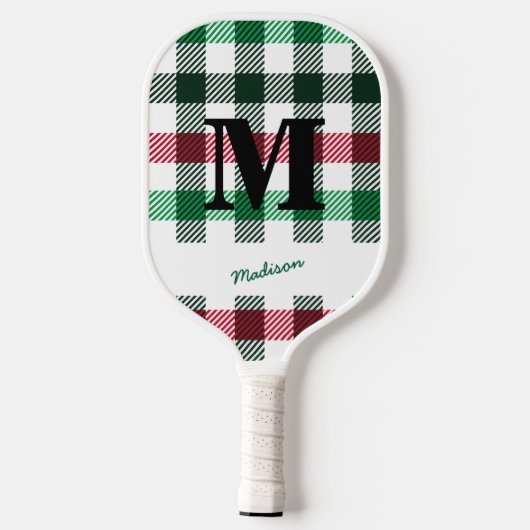 Plaids Preppy Kleuren Douanemonogram & Naam Pickleball Paddle (Achterkant)