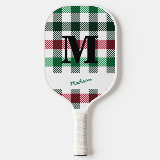 Plaids Preppy Kleuren Douanemonogram & Naam Pickleball Paddle (Voorkant)