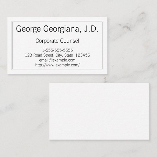 Plain and Minimal Corporate Counsel Visitekaartje (Voorkant / Achterkant)
