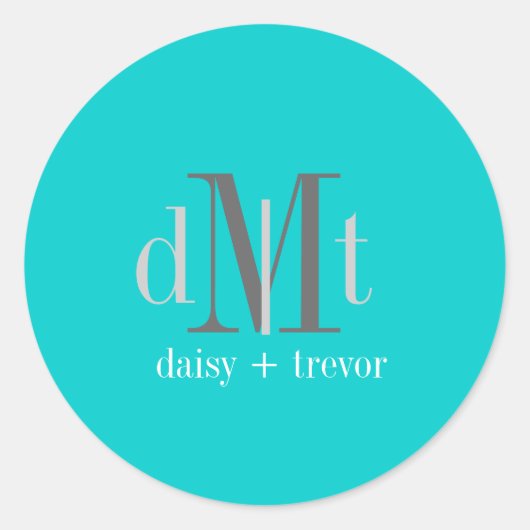 Plain Aqua Blue+Graphite Monogram stickers (Voorkant)