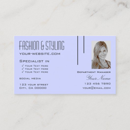 Plain Baby Blauw met Monogram en Foto Eenvoudig Visitekaartje (Achterkant)