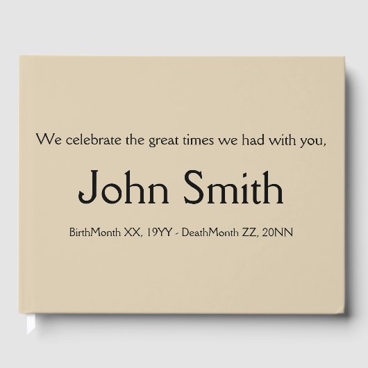Plain & Basic Beige Funeral Guest Book Gastenboek (Voorkant)