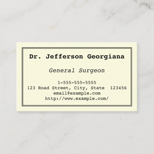 Plain & Basic General Surgeon Visitekaartje (Voorkant)