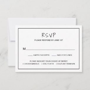 Plain Black and White Border Meal Choice Weddensch RSVP Kaartje