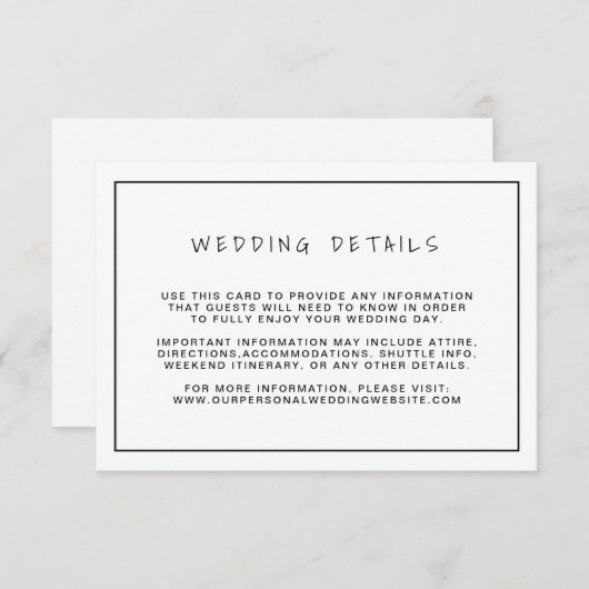 Plain Black and White Border Wedding Details Informatiekaartje (Voorkant / Achterkant)