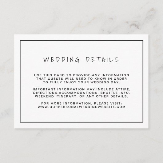 Plain Black and White Border Wedding Details Informatiekaartje (Voorkant)